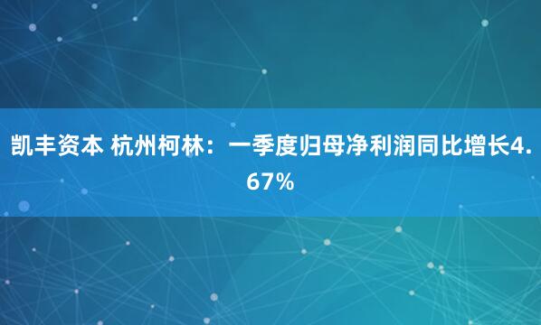 凯丰资本 杭州柯林：一季度归母净利润同比增长4.67%
